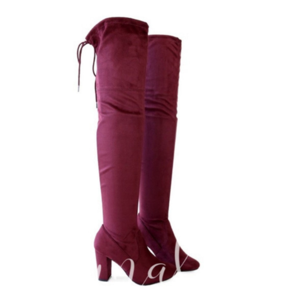 New Wine Vegan Suede Over The Knee Boots - Picture 3 of 7